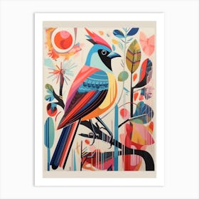 Colourful Scandi Bird Northern Cardinal 1 Art Print