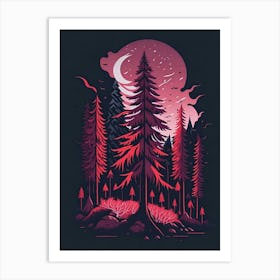 A Fantasy Forest At Night In Red Theme 53 Art Print