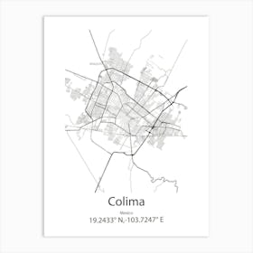 Colima,Mexico Minimalist Map Art Print