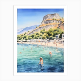 Swimming In Fethiye Turkey 2 Watercolour Art Print