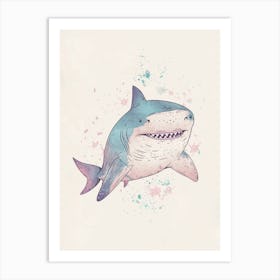 Pastel Blue & Pink Storybook Shark Art Print