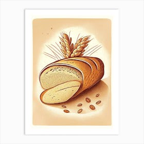 Sprouted Grain Bread Bakery Product Retro Drawing 1 Art Print