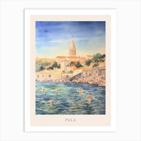 Swimming In Pula Croatia Watercolour Poster Art Print