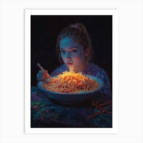 Girl Eats Noodles 1 Art Print