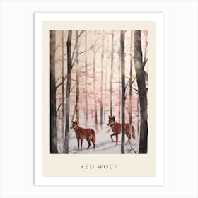 Winter Watercolour Red Wolf 3 Poster Art Print