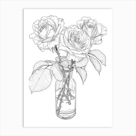 Rose In A Vase Line Drawing 6 Art Print