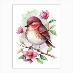 Sleeping Bird Painting on a Branch Unique Nature Art Art Print