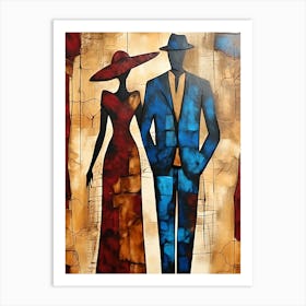 Couple In Blue And Red 2 Art Print