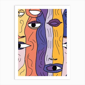 Purple Abstract Face Line Illustration 2 Art Print