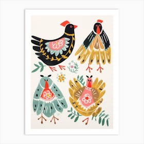 Folk Style Bird Painting Chicken 5 Art Print