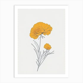 Marigold Floral Minimal Line Drawing 1 Flower Art Print