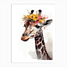Giraffe Flower Crown Watercolour Art Print