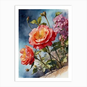 Roses And Hydrangeas Art Print