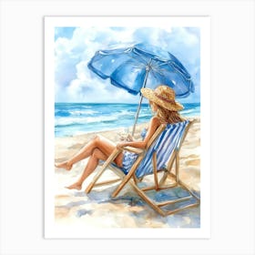 Of A Woman Relaxing On The Beach Art Print