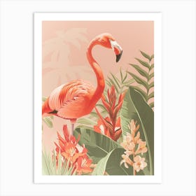 Lesser Flamingo And Heliconia Minimalist Illustration 2 Art Print