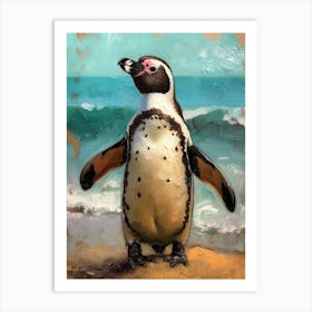 Galapagos Penguin St Andrews Bay Colour Block Painting 3 Art Print