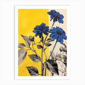 Blue Botanical Black Eyed Susan 1 Art Print