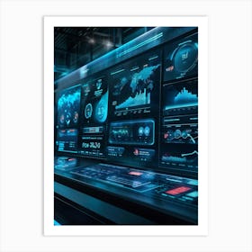 Futuristic Dashboard Interface Concept Large Central Touchscreen Displaying Real Time Business Perf Art Print