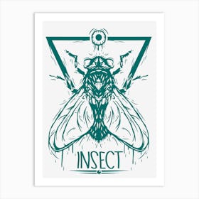 Green Insect Bee Illustration 1 Art Print