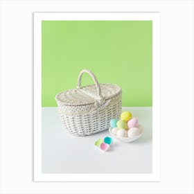 Easter Basket On Green Background Art Print