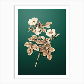 Gold Botanical Short Styled Field Rose on Dark Spring Green Art Print