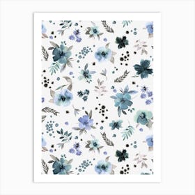 Countryside Watercolor Floral Blue Art Print