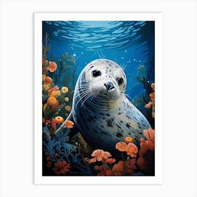 Seal Amidst Seaflowers Art Print