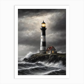 Lighthouse At Night Art Print