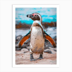 Galapagos Penguin Isabela Island Colour Block Painting 3 Art Print