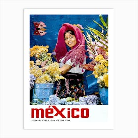 Mexico, Girl With Flowers Art Print