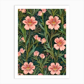 William Morris Pink Flowers Seamless Pattern Art Print