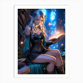 Elf Girl Reading A Book Art Print