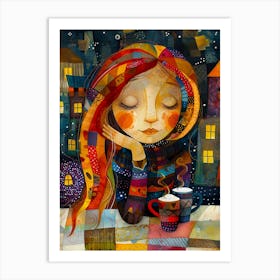 Girl With A Cup Of Coffee Art Print