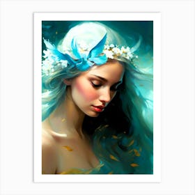 Girl With Blue Hair Art Print