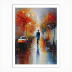 Man Walking In The Rain Art Print