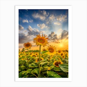 Sunflower Field At Sunset Art Print