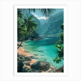 Tropical Beach With Palm Trees Art Print