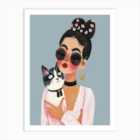 Girl With Cat 3 Art Print