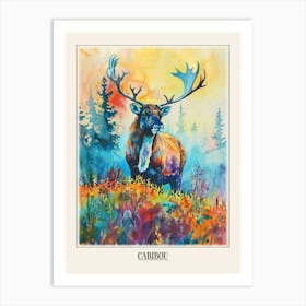 Caribou Colourful Watercolour 4 Poster Art Print