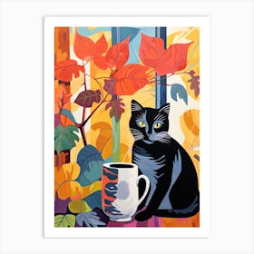 Hibiscus Flower Vase And A Cat, A Painting In The Style Of Matisse 0 Art Print