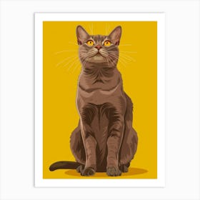 Cat Sitting On Yellow Background Art Print