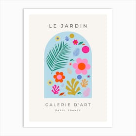 Le Jardin | 06 - Retro Floral Blue And Pink Flowers Art Print