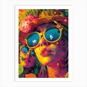 Woman In A Hat And Sunglasses, Vibrant, Bold Colors, Pop Art Art Print
