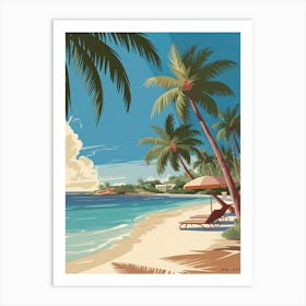 A Vintage Travel Poster Illustration Of an idyllic Beach Affiche