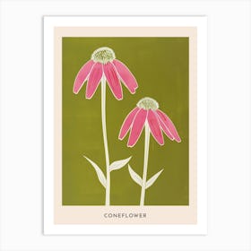 Pink & Green Coneflower 1 Flower Poster Art Print