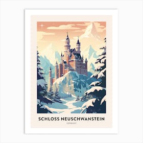 Vintage Winter Travel Poster Schloss Neuschwanstein Germany 3 Art Print