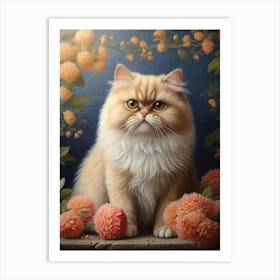 Persian Cat Floral Design Art Print