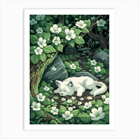 White Cat In The Forest Art Print