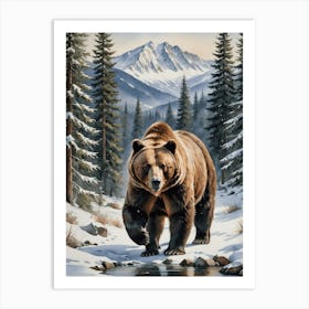 Mountains Wild Forest Grizzly Bear Art Print