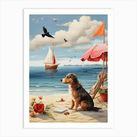 Dog On The Beach 2 Art Print